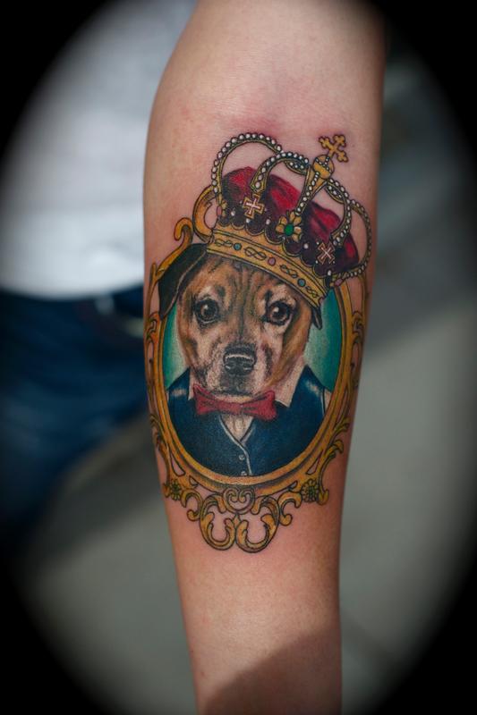 Tattoos - Dog Portrait Victorian frame Crown - 72859